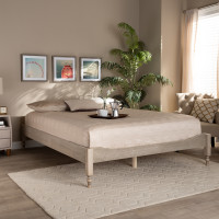 Baxton Studio MG0011-Antique White-Full Laure French Bohemian Antique White Oak Finished Wood Full Size Platform Bed Frame